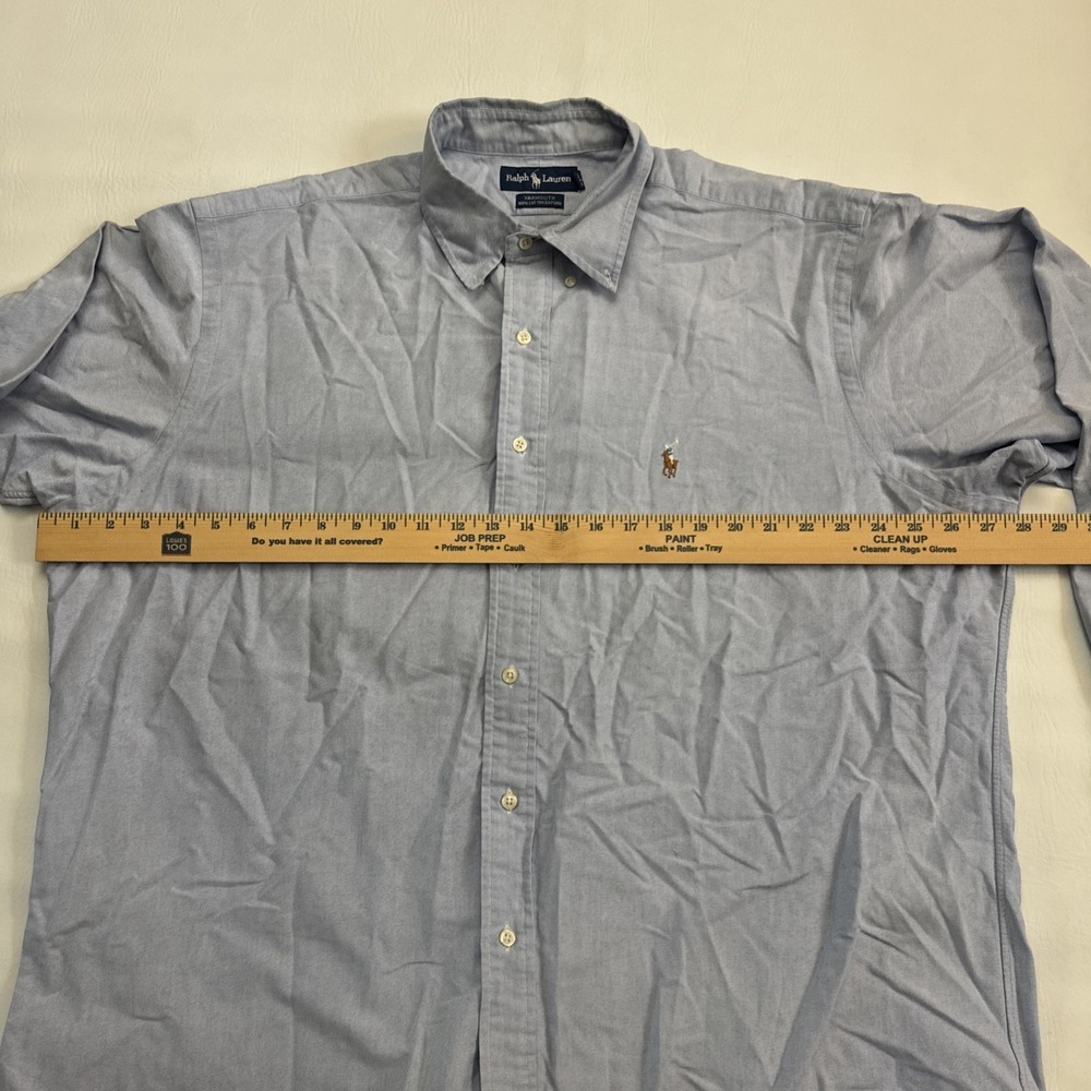 Ralph Lauren Yarmouth Dress Shirt Adult 17.5 36 Blue Button Down Flesh Pony Logo - Picture 7 of 9